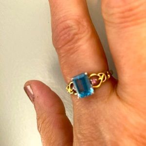 Beautiful Blue and Pink Size 7 Ring with Gold and Silver